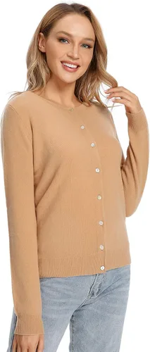 Vista 3 de LANPULUX Suéter 100% lana para mujer, cárdigan con botones y parte delantera abierta, cuello redondo