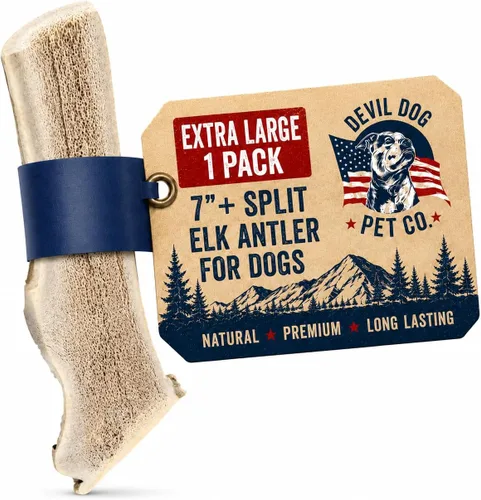 Vista 21 de Devil Dog Pet Co. Cuernos de alce divididos para perros, masticables naturales para perros con médula expuesta, larga duración y sin olor