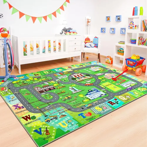 Vista 7 de Chicrug Alfombra de carretera de automóvil de 3 x 5 para niños, sala de juegos, dormitorio, antideslizante, de pelo bajo, lavable, alfombra
