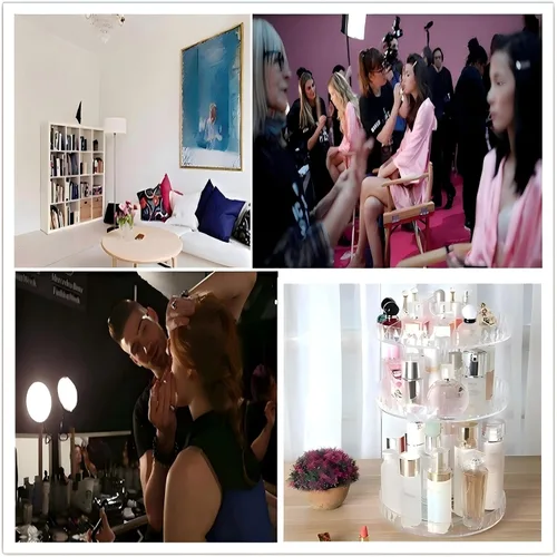 Vista 9 de Organizador de perfumes, organizador de maquillaje giratorio de 360 grados, caja de almacenamiento de cosméticos de diamante, estante giratorio
