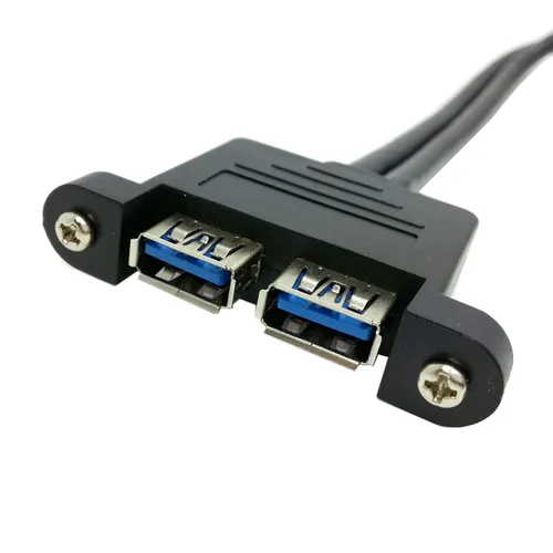 Vista 2 de chenyang USB 3.0 Cabezal de panel frontal 2 macho a 2 USB 3.0 hembra Panel Cable de extensión 0.5M con orificios de montaje en panel