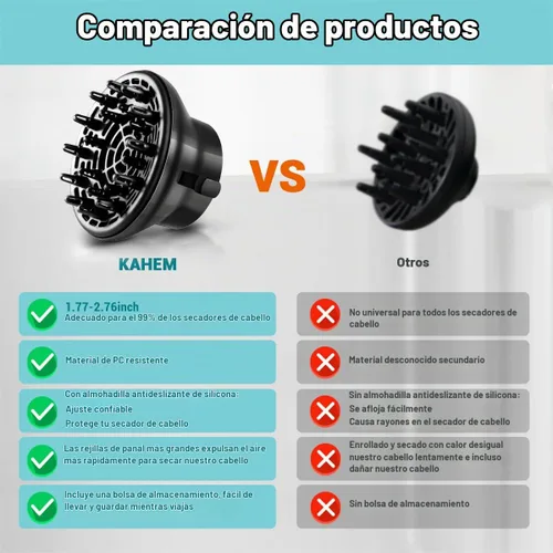 Vista 3 de KAHEM Difusor de pelo universal, ajustable de 1.77 a 2.76 pulgadas, accesorio difusor de secador de pelo para cabello rizado sin encrespamiento