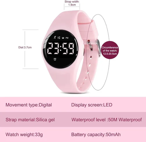Vista 6 de Reloj deportivo digital para niñas y niños, monitor de actividad física con reloj despertador, cronómetro, relojes impermeables sin aplicación