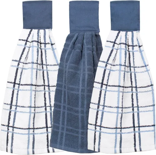 Vista 7 de Ritz Premium Toallas de Cocina con Lazo de 100% Algodón Sólido y Cuadros Múltiples, Absorbentes, Súper Suaves y de Secado Rápido para Colgar, Juego