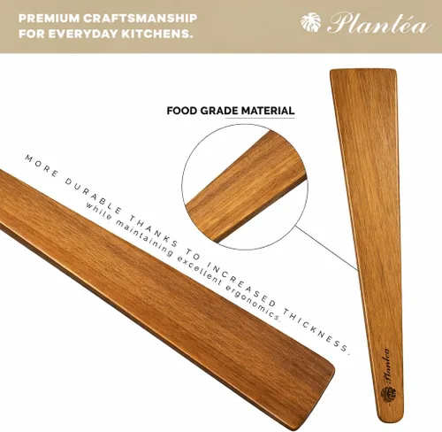 Vista 6 de Juego de 2 espátulas de madera para cocinar, 12 pulgadas, espátula plana de madera de acacia y aleta para hierro fundido, huevos, panqueques