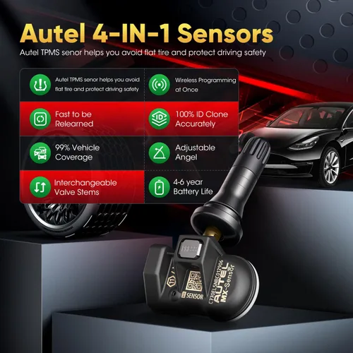 Vista 2 de Autel Juego de 4 sensores TPMS, sensor MX-2 en 1, 315 MHz + sensor programable universal TPMS de presión de 433 MHz, nivel OE 100% clonable por
