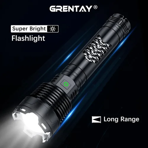 Vista 2 de Linternas LED recargables de 3600,000 lúmenes altos, linterna súper brillante con funciones de entrada y salida, linterna táctica para acampar