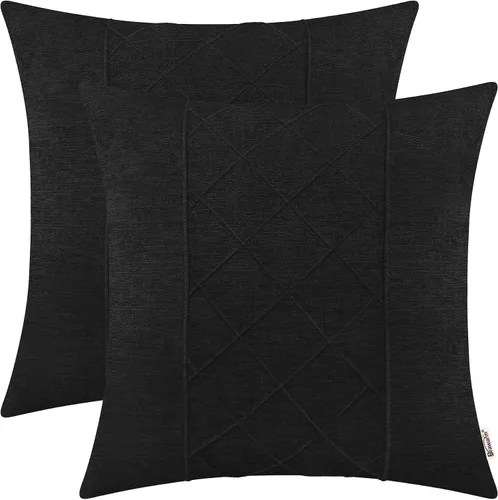 Vista 40 de BRAWARM Fundas de almohada 40x40 cm - Paquete de 2 fundas de almohada de chenilla negra, fundas de almohada de chenilla suave teñida sólida