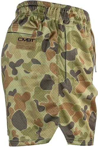 Vista 3 de Combat Iron Pantalones cortos de malla para hombre, estilo de vida, pantalones cortos de entrenamiento por encima de la rodilla, entrepierna de 5.5