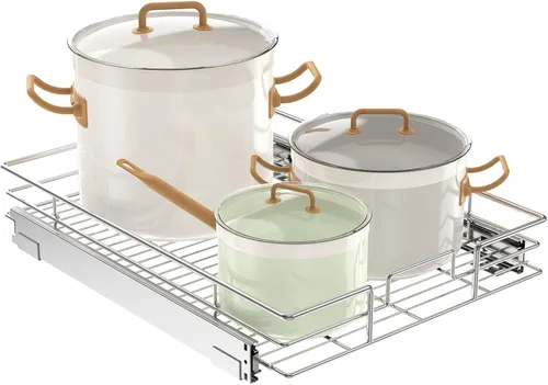 Vista 23 de LOVMOR Organizador de gabinete extraíble de 5.5 pulgadas de ancho x 21.5 pulgadas de profundidad, estantes extraíbles para armario de cocina