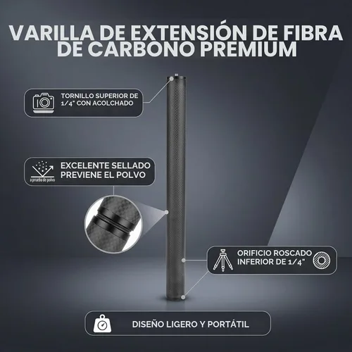 Vista 4 de Tubo de extensión de trípode para cardán, barra de extensión de fibra de carbono, accesorio extensor de poste ligero para estabilizador de trípode