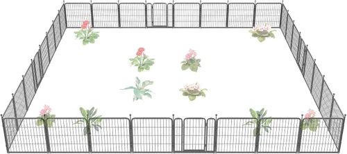 Vista 45 de FXW Valla de jardín al aire libre para el patio, 17 pulgadas de alto x 29.3 pies de largo, barrera de metal resistente para animales, para perros