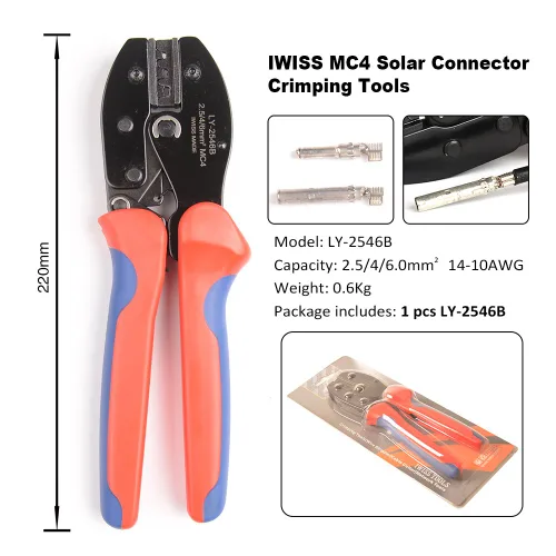 Vista 2 de Iwiss, herramientas de prensar solares para cable PV de panel solar MC4 de AWG14-10 2,5/4/6 mm2.