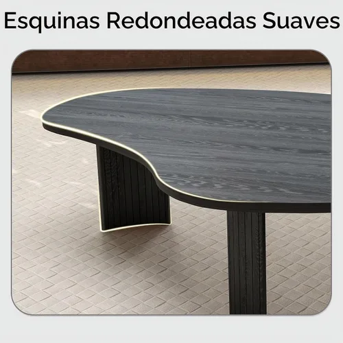 Vista 6 de Hyfirm Juego de mesa de centro anidable irregular negra con patas de madera estriada