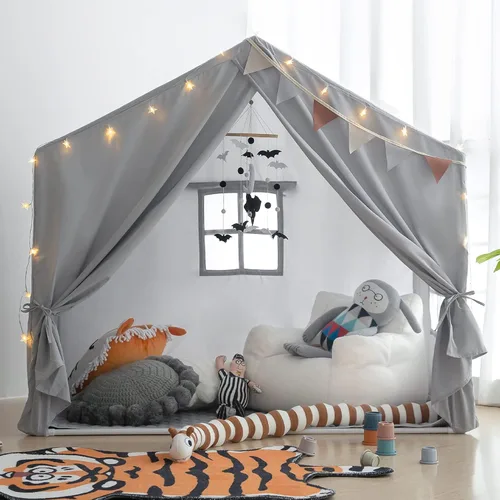 Vista 10 de Razee - Tienda de campaña para niños con alfombrilla acolchada, tienda de campaña para interiores para niños pequeños Large Kids Tent Indoor Beige