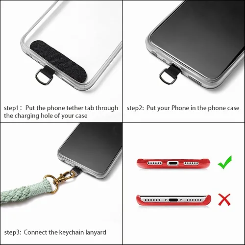 Vista 2 de 2 correas de muñeca para teléfono, cordón para teléfono celular, con 2 pestañas de amarre para teléfono, llavero de macramé hecho a mano, funda