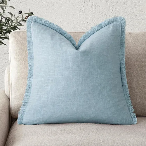 Vista 63 de Foindtower Fundas de almohada decorativas de lino con flecos, acogedora funda de cojín bohemia estilo farmhouse con borlas, funda de almohada
