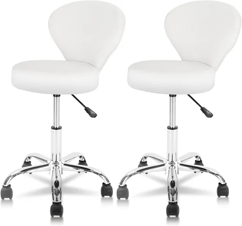 Vista 11 de KLASIKA Taburete giratorio ajustable con respaldo y ruedas, silla de escritorio de oficina multiusos, cojín de asiento grueso para el hogar, bar