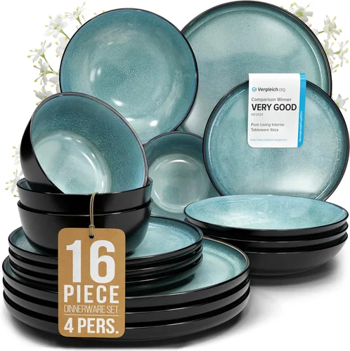 Vista 27 de Juego de vajilla de gres para 4 personas 12 piezas – Juego de platos y cuencos negros mate – Apto para lavavajillas, microondas y resistente a