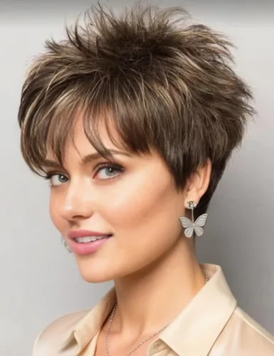 Vista 15 de TISHINING Pelucas Rizadas Cortas de Corte Pixie Ombre Rubias para Mujeres Blancas Peluca Rubia Mixta Esponjosa en Capas con Flequillo de Aspecto