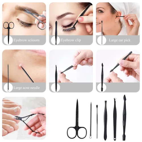 Vista 4 de Kit de manicura y pedicura para cortar uñas, tijeras Vibrissac de 5 piezas, las mejores herramientas de cuidado para hombres y mujeres con estuche