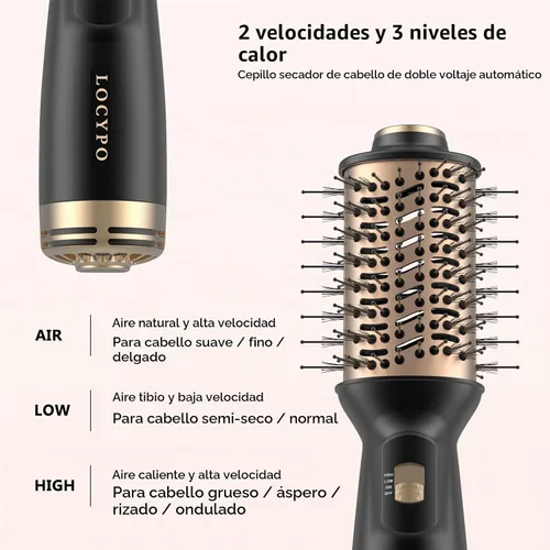 Vista 5 de Cepillo secador de pelo de viaje, 4 en 1 automático de doble voltaje (120-240 V), cepillo de aire caliente de 2 pulgadas, mini cepillo secador