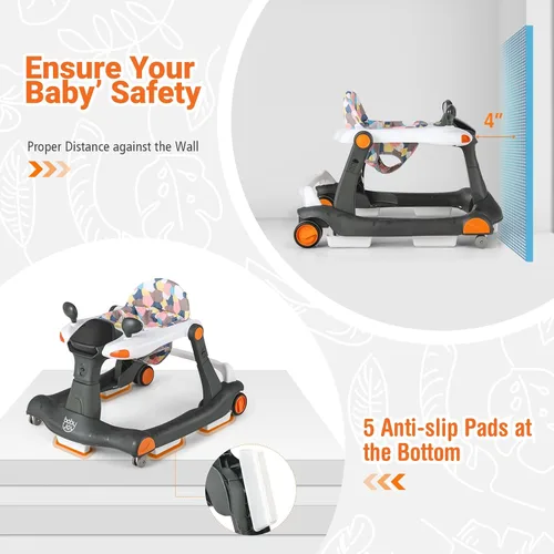 Vista 8 de BABY JOY Andador de bebé 2 en 1, caminador de actividad plegable con altura y velocidad ajustables, música, luces, espejos, cojín de asiento