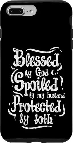 Vista 12 de iPhone 16 Blessed by God Spoiled by My Husband Funny Wife Mom Case