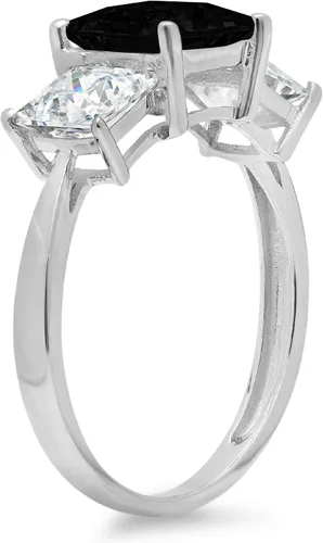 Vista 2 de Clara Pucci - Anillo de 3 piedras solitarias brillantes de corte princesa de 2,97 quilates con acento impecable, piedra de ónix negro natural VVS1