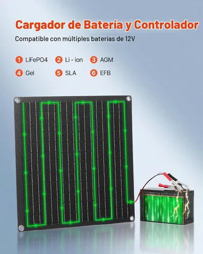 Vista 4 de VEVOR Cargador de batería de panel solar de 20 W y 12 V, cargador de batería solar con controlador inteligente integrado y 3 cables de conexión