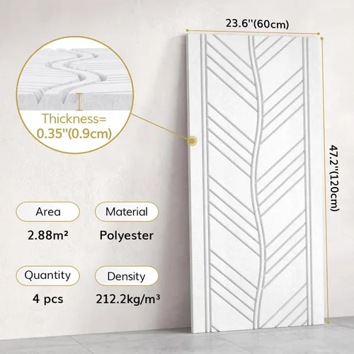 Vista 2 de TONOR 4 piezas de paneles acústicos, paneles de pared insonorizados de patrón de hojas de 47.2" x 23.6" x 0.35", autoadhesivos completos, paneles