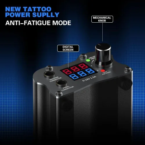 Vista 4 de Fuente de alimentación de tatuaje digital con control de voltaje ajustable y función de memoria, pantalla LCD máquina de tatuaje unidad de potencia
