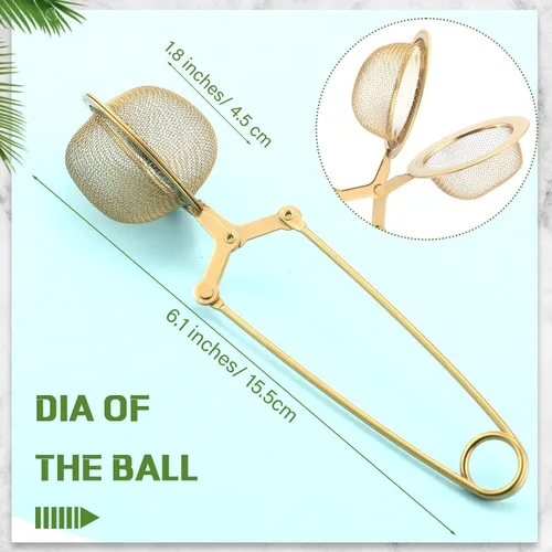 Vista 2 de Yinder Infusor de té de hojas sueltas, 20 unidades, malla de acero inoxidable, coladores de bola de té con broche con mango de metal (dorado)