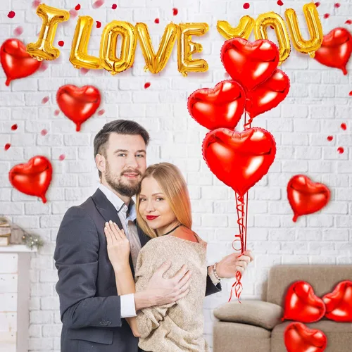 Vista 4 de kortes Kit de globos y globos de corazón con pétalos de rosa, decoraciones del día de San Valentín para fiesta