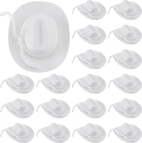Vista 9 de Hercicy 24 sombreros de vaquero para manualidades, decoración de muñecas, sombreros de vaquera de 2 pulgadas, gorras occidentales en miniatura