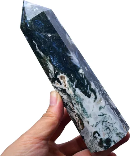 Vista 27 de Torres de cristal de piedra de sangre africana, 6 puntas de cuarzo facetado, obelisco rojo curativo, varita de cristal curativo 0.6-0.8 libras