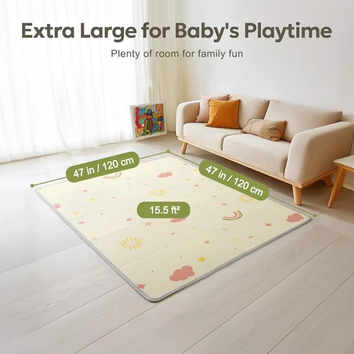 Vista 5 de Mallify Tapete de juego plegable, tapete de juego reversible para bebé con refuerzo de bordes, no tóxico e impermeable para el suelo, tapete
