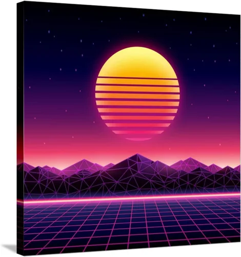 Vista 6 de ART.COM Wall Art Print Retro Futuristic Background 1980S Style. Digital Landscape in a Cyber World. Retro Wave Music Album on Black Frame by Kelvin