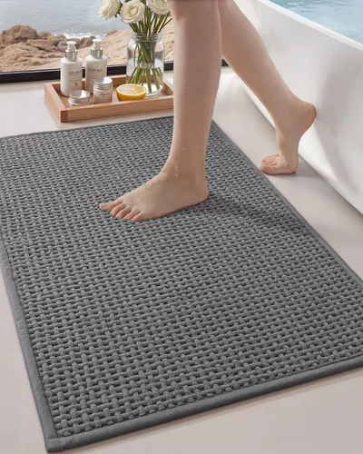 Vista 17 de Color&Geometry Tapete de baño con parte trasera de goma de 24 x 16 pulgadas, antideslizante, lavable a máquina, alfombra bohemia de felpilla suave
