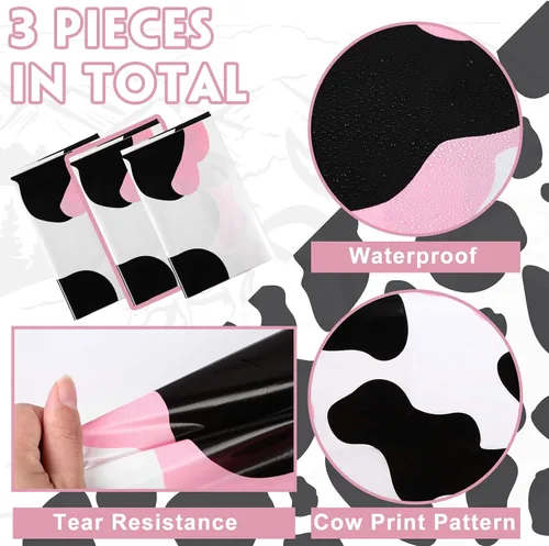Vista 7 de Oudain - Juego de 3 manteles de plástico con temática de vaca vaquera rosa
