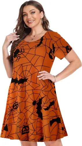 Vista 2 de MONNURO Vestidos de verano para mujer, de manga corta, casual, para la playa, vestido suelto con vuelo, talla grande, con bolsillos