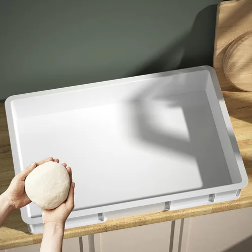 Vista 7 de Caja a prueba de masa, bandejas apilables comerciales para masa para pizza (23.75 x 16.25 x 3.8 pulgadas), color blanco, paquete de 4