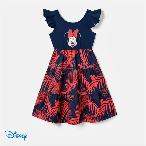 Vista 2 de Disney Vestidos de tirantes familiares y camisetas de manga corta de algodón a rayas, conjuntos de Mickey Minnie viaje a juego para regalo