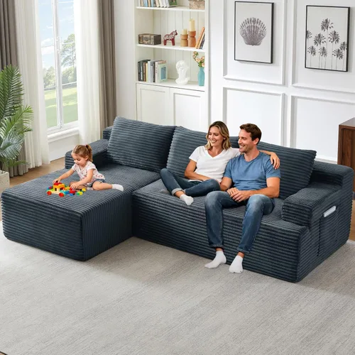 Vista 52 de Sofá seccional Cloud de 96 pulgadas, sofá deshuesado para sala de estar, sofá modular con asiento profundo, sofá de pana cómodo y esponjoso con Negro