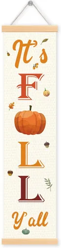 Vista 11 de Pancartas con texto en inglés «Happy Fall Y'all», pancarta de otoño para exteriores, decoración de cosecha de calabaza, decoraciones de Acción