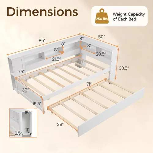 Vista 2 de KOMFOTT Sofá cama doble con nido, cama nido con estantería en forma de L