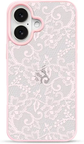 Vista 20 de NITITOP Para iPhone 14 Plus/15 Plus Funda Transparente Encaje Flor - Negro