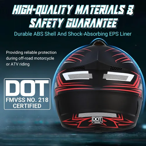 Vista 2 de Oryxearth Casco de Dirt Bike con certificado DOT, casco de motocicleta todoterreno para adultos con gafas, guantes y máscara con tamaño M/L