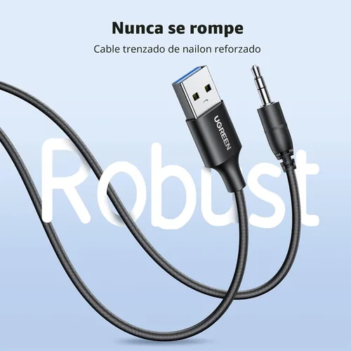 Vista 7 de UGREEN Adaptador auxiliar Bluetooth 5.4 para automóvil, [conexión mejorada y cancelación de ruido], receptor auxiliar Bluetooth con cable trenzado