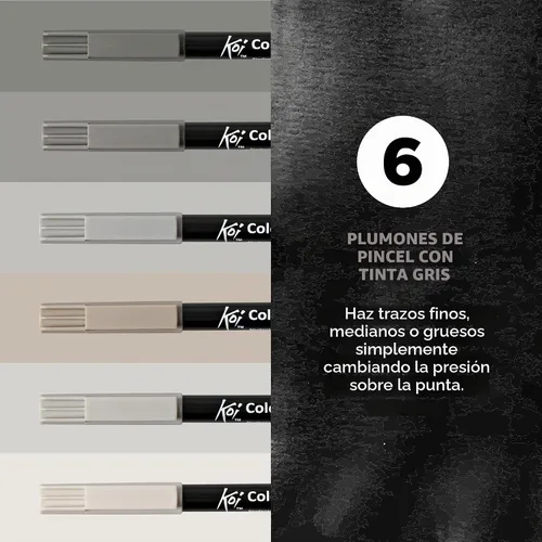 Vista 2 de Sakura XBR-6SA - Juego de 6 pinceles Koi para colorear, gris
